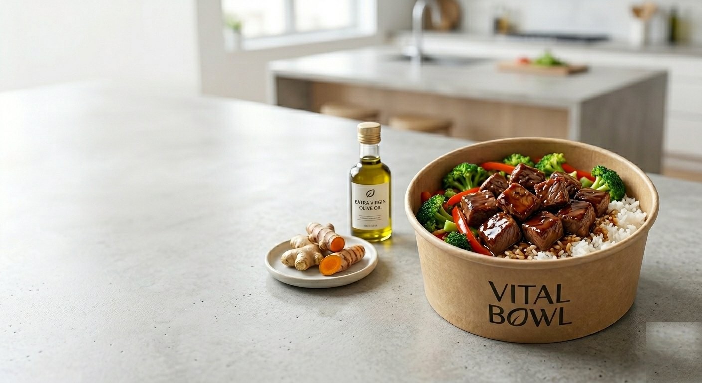 Meal prep gourmet en Bogotá – bowl porcionado por Vital Bowl sobre mesón de cocina
